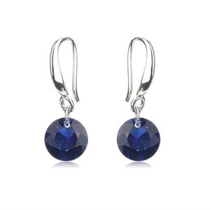 Tiny Sapphire Royal Dark Blue Crystal Dainty Small Round Silver Hook Earrings
